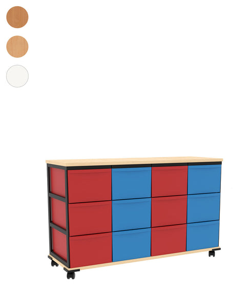 Modulboxsystem mit Deckplatte fahrbar 4x3 L - Höhe 74,5cm