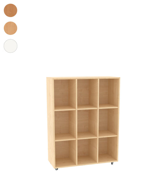 Schulranzenregal 9 Fächer, fahrbar - Höhe 150cm