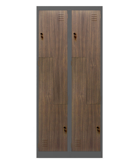 Metallgarderobe in L-Form Höhe 185cm mit Holzoptik