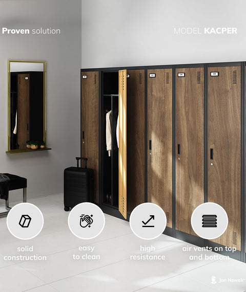 Metallgarderobe mit 2 Abteilen Höhe 180cm mit Holzoptik