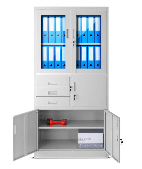 Metallaktenschrank mit Tresor und Vitrine Höhe 185cm