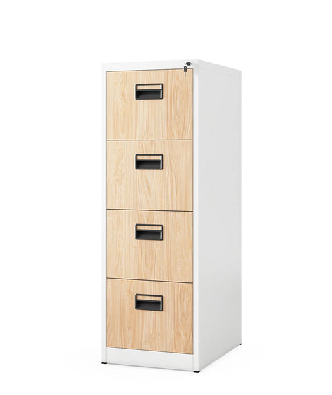 Metallaktenschrank mit 4 Schubladen Höhe 132cm - Holzoptik