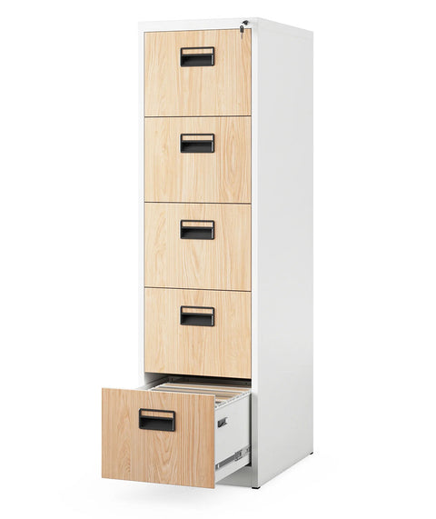 Metallaktenschrank mit 5 Schubladen Höhe 163cm - Holzoptik